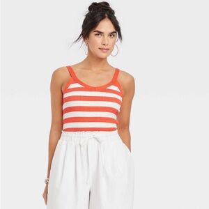 Universal Thread Striped Orange & White Sweater Tank Top Scalloped Hem Size XL